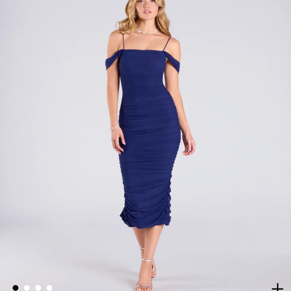 One For The Books Cold Shoulder Mesh Midi Dress